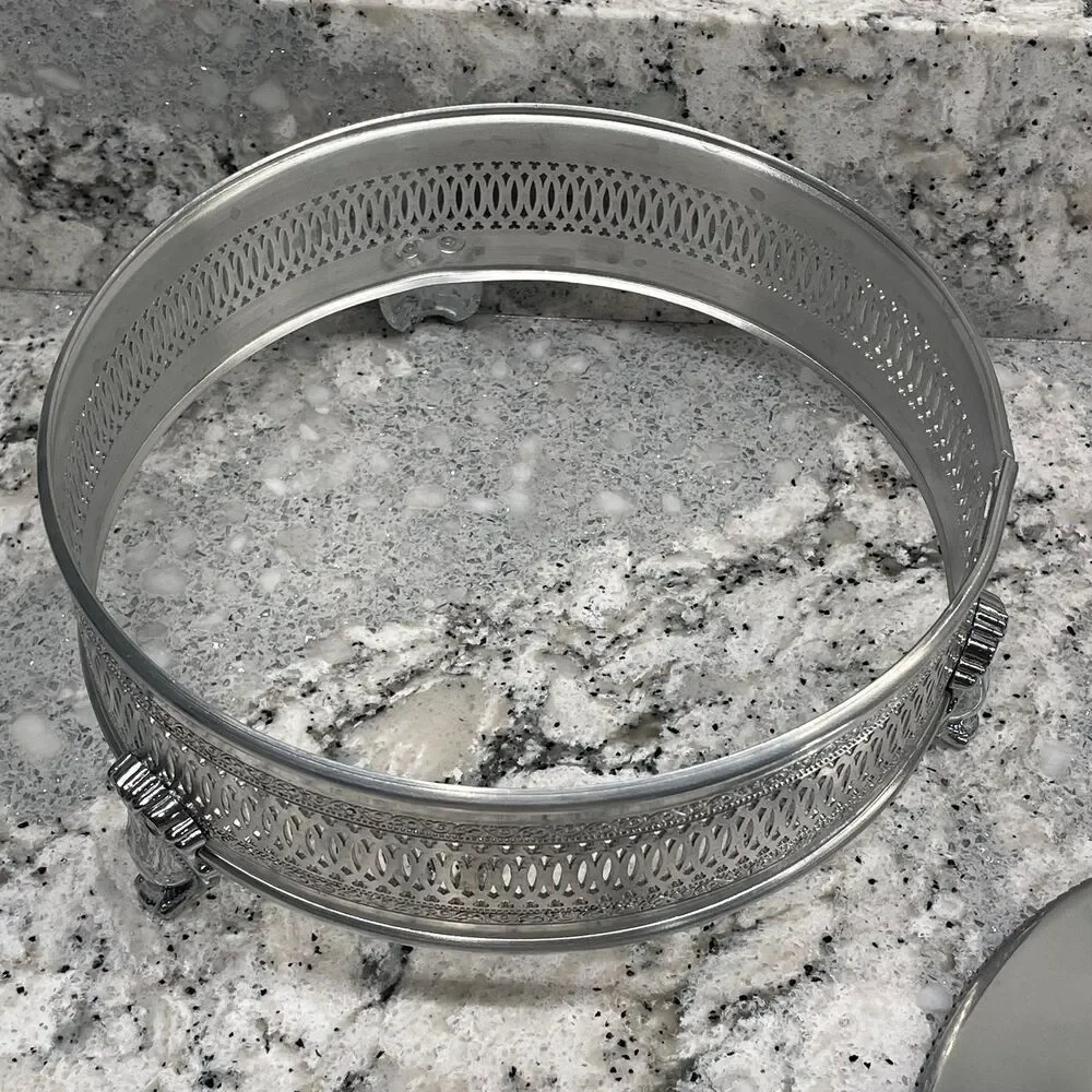 Vintage Pyrex Casserole Bowl & Serving Dish w/ Silver Tone Lid & Serving Stand